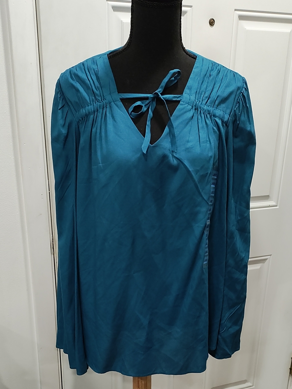 Jessica Simpson Teal Blue Tie-Neck Long Sleeve Top